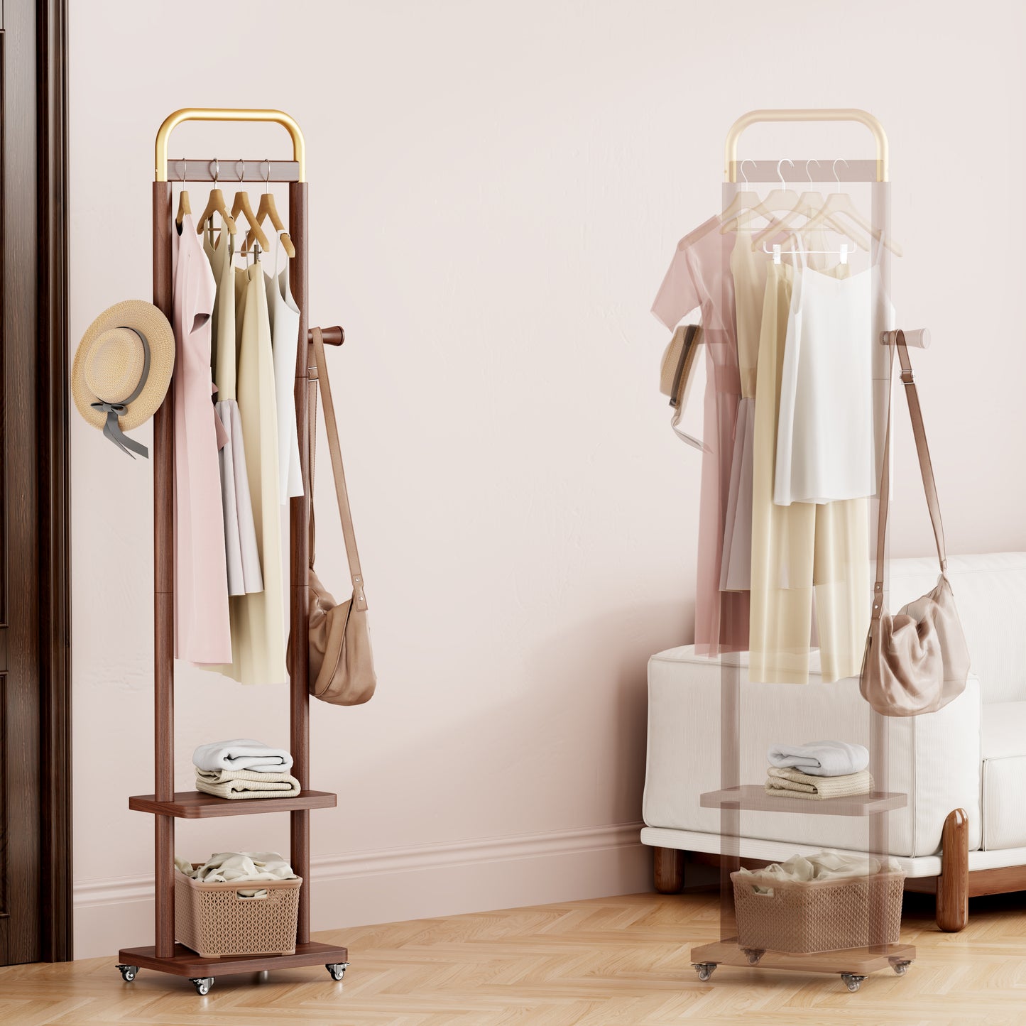 Coat Racks solid wood hanger 15.7* 11.8*71in Solid environmental protection easy to assemble beautiful can be placed in the bedroom/entrance/living room (Walnut) image 2