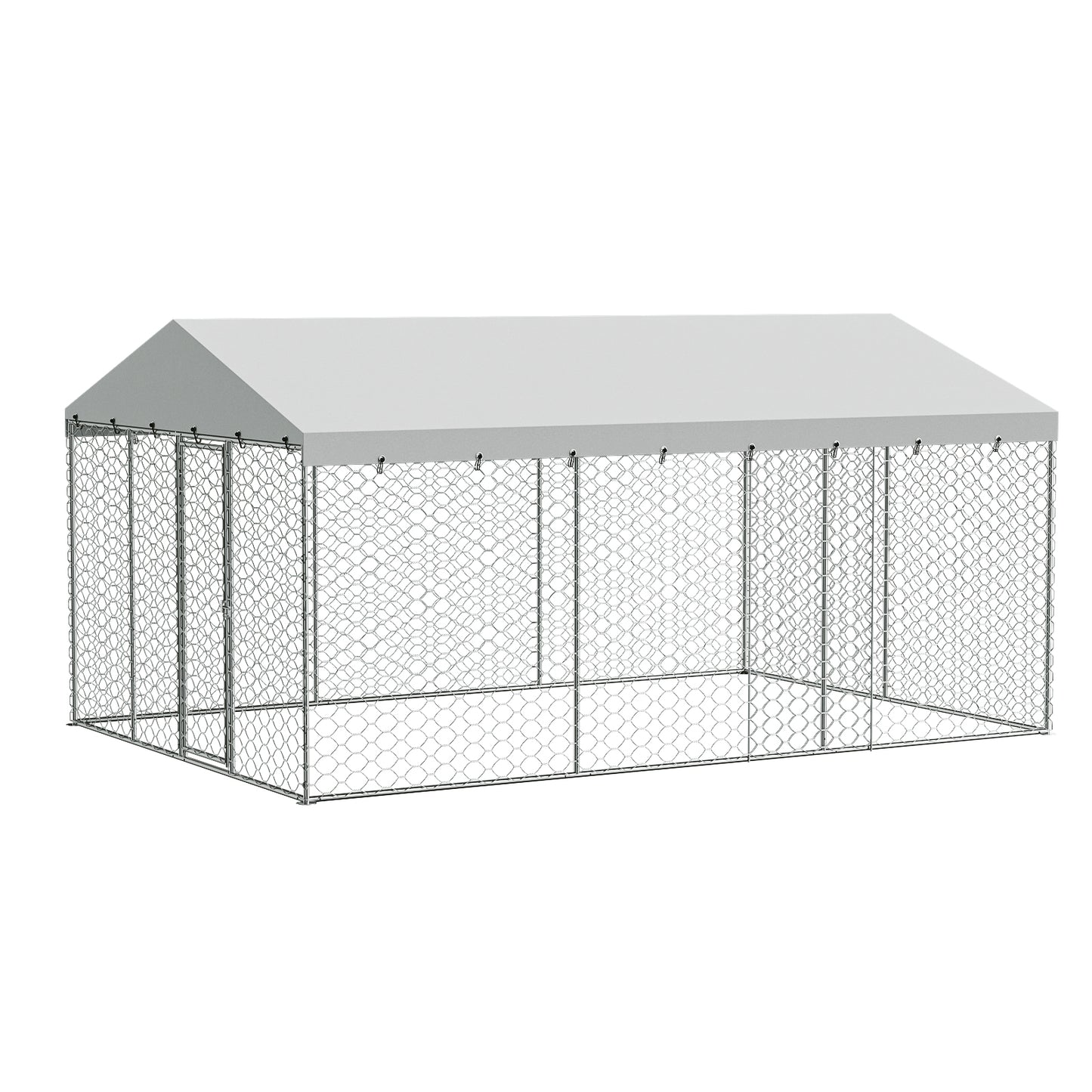 15x10 FT Large Outdoor Dog Kennel with Canopy, Heavy Duty Galvanized Steel Frame, Waterproof Cover, All-Weather Protection, Escape-Proof Lockable Pet Playpen for Large Dogs, Multiple Animals. image 3