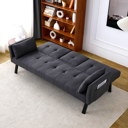 70-inch multi-functional cotton and linen sofa bed: foldable + cup holder + side storage, instantly switch between living room and bedroom image 4