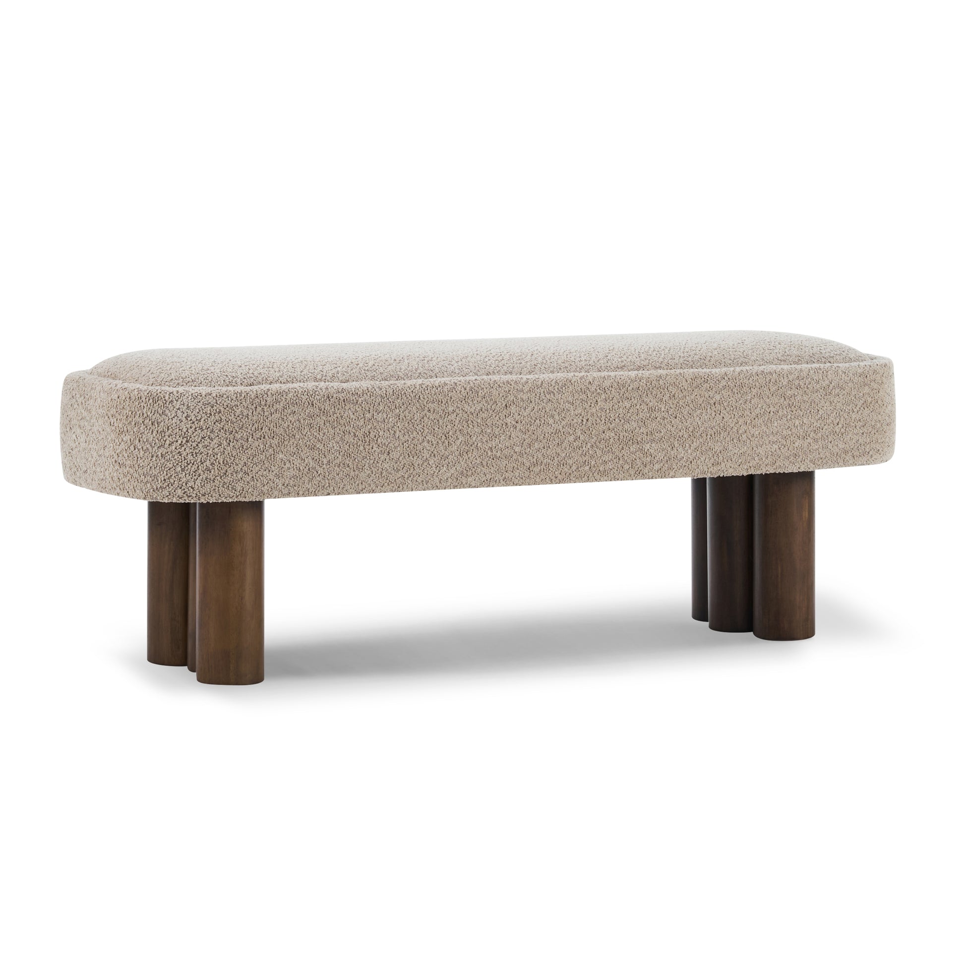Indoor Khaki Boucle Dining Bench with Walnut Color Legs, 51.57'L Upholstered Seating for Kitchen, Dining Room and Living Space,250lbs Capacity image 4