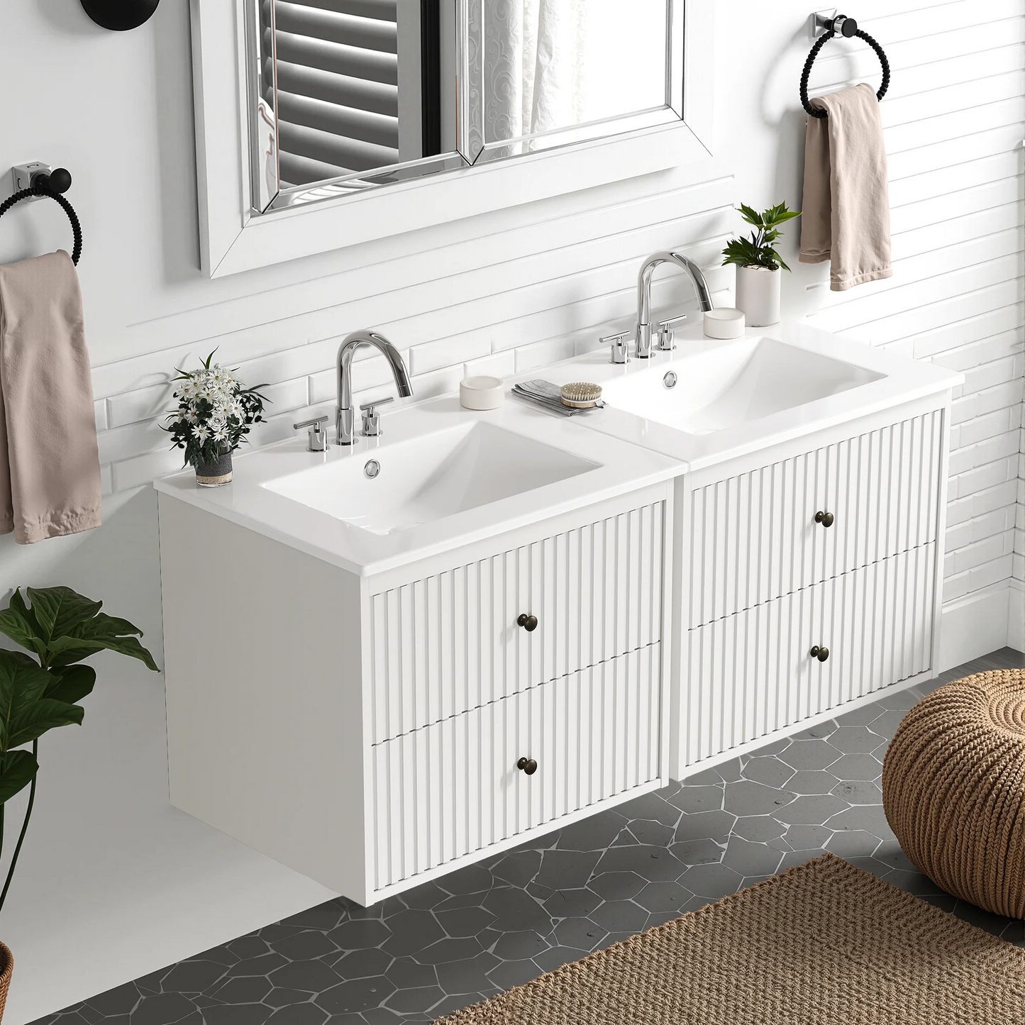 24'' Bathroom Vanity with Sink Set, Floating Bathroom Storage Cabinet with Doors and Drawers, Modern Vanity Sink Cabinet Wall Mount with Painted Surface, White image 7