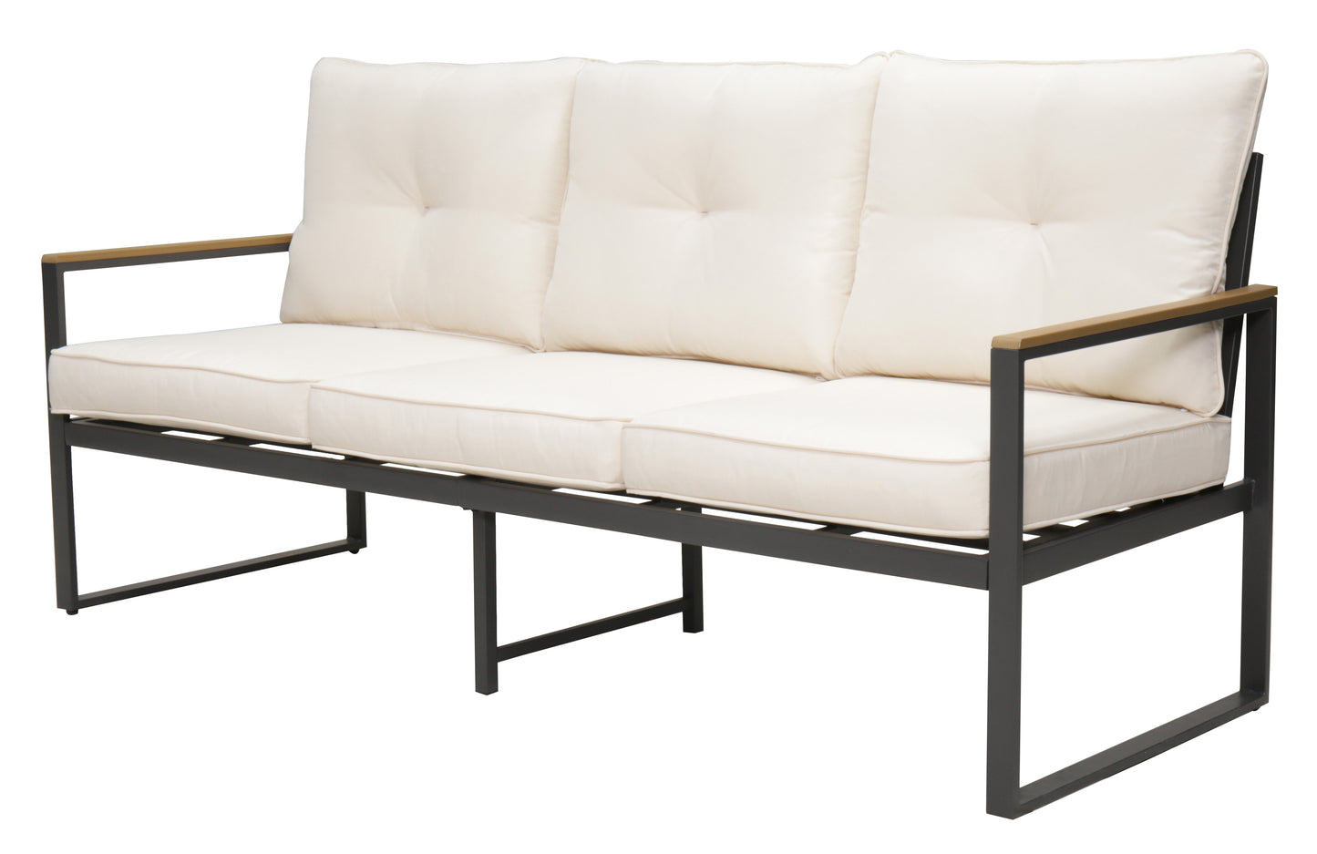 Steel Outdoor Patio Sofa, Steel Metal 3-Seat Couch with Thick Cushions, Patio Conversation Sofa Couch for Deck Garden Poolside, Beige image 5