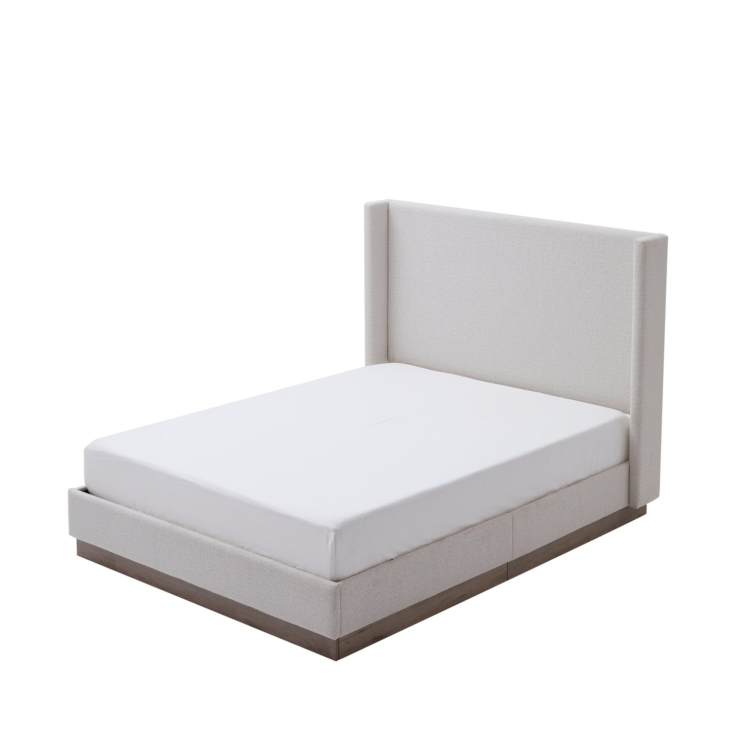 Hosford Upholstered Wingback Bed / Upholstered Wood Base Platform Bed / 52.5" High Headboard / Minimalist / Rusticity / No Box Spring Needed / Queen / Cream White Boucle / No Noise image 12