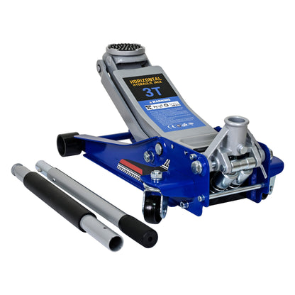 Low-Position Steel Vehicle Floor-mounted Hydraulic Jack with Dual-piston Quick-lift Pump, 3-Ton(6,600 lb.) Capacity. image 1