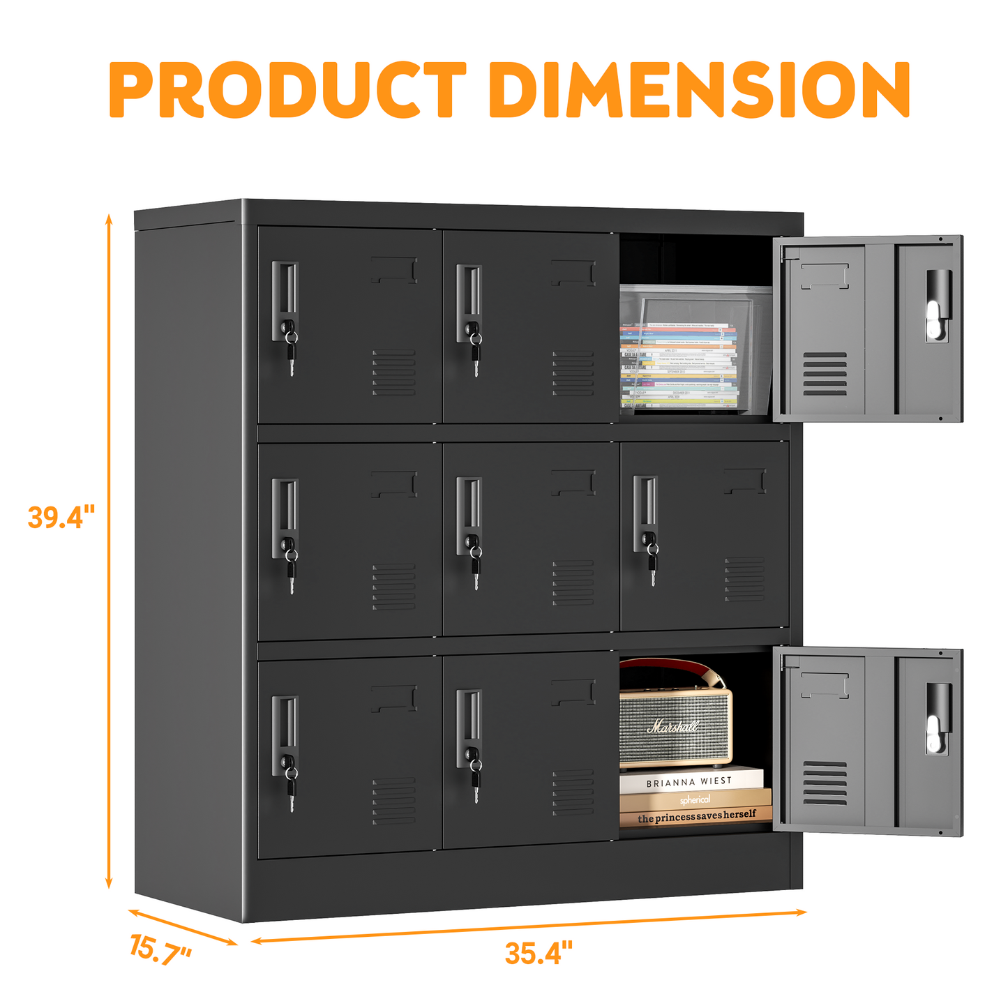 9-Door Employee Storage Locker, Metal Lockers for Office, Gym, School, and Homewith Card Slot (Black) image 3