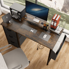 47.3" Black Office Desk with Power Outlet & Drawers - Dekuch