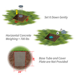 Patio Umbrella Base in Ground, Heavy-Duty Steel Construction for Stability, Supports up to 700LBS, 7.8" x 7.8" x 22"