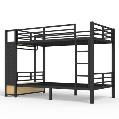 Twin XL over Twin XL size Metal Bunk Bed for Teens with Storage Shelves,Drawers and Pegboard,Black image 7