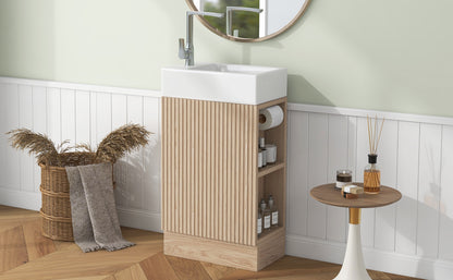 18.6" Bathroom Vanity with Sink, Bathroom Vanity Cabinet with Two-tier Shelf, Left or Right Orientation, Natural (Old Sku:WF308491AAN) image 9