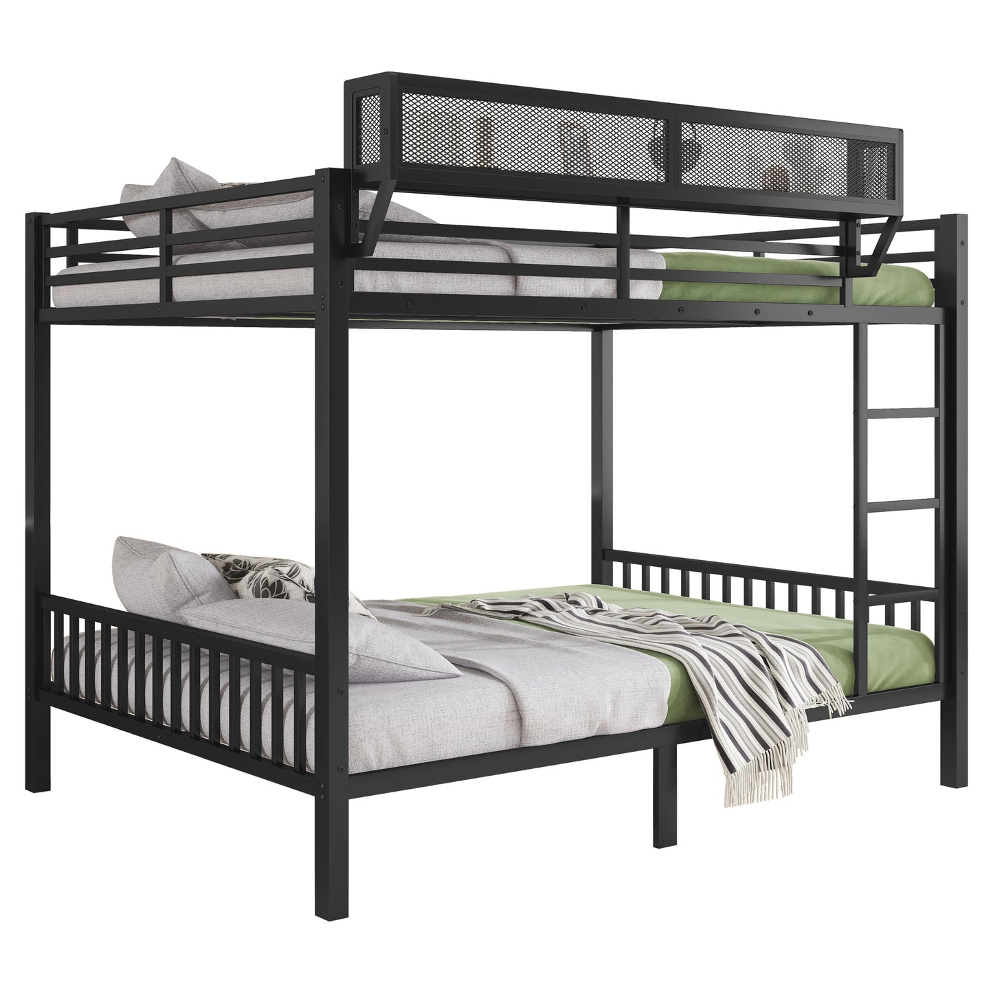 Queen Over Queen Metal Bunk Bed with Ladder and Storage Shelf for Adults Teens,Black(Expect Arrival Date 2025/9/12) image 10