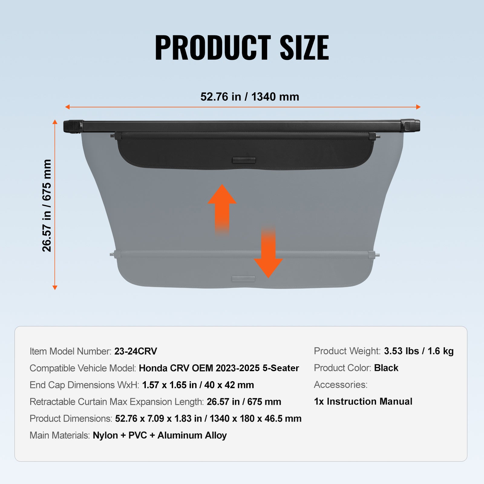 Retractable Cargo Cover for Honda CRV 2023-2024 Upgraded Rear Trunk Cover image 6