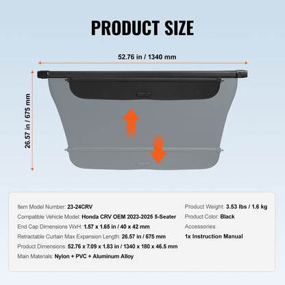 Retractable Cargo Cover for Honda CRV 2023-2024 Upgraded Rear Trunk Cover image 6