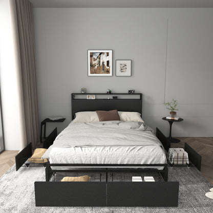 Full Bed Frame, Storage Headboard with Charging Station, Solid and Stable, Noise Free, No Box Spring Needed, Easy Assembly image 1