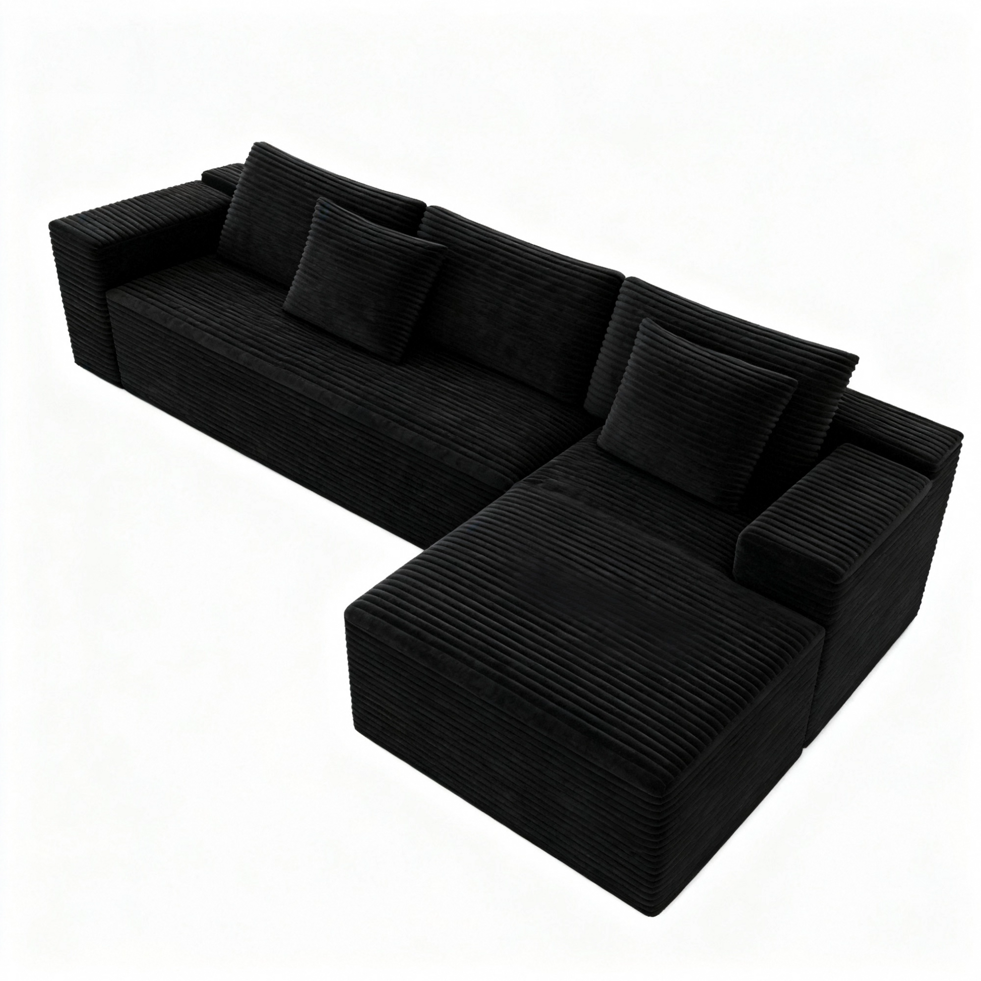 104.3*68.9"Modular sectional sofa seat,Upholstered compressed couch for living room,Bedroom,Apartment,No assembly required,2PC free combination,Plush corduroy fabric,BLACK image 11