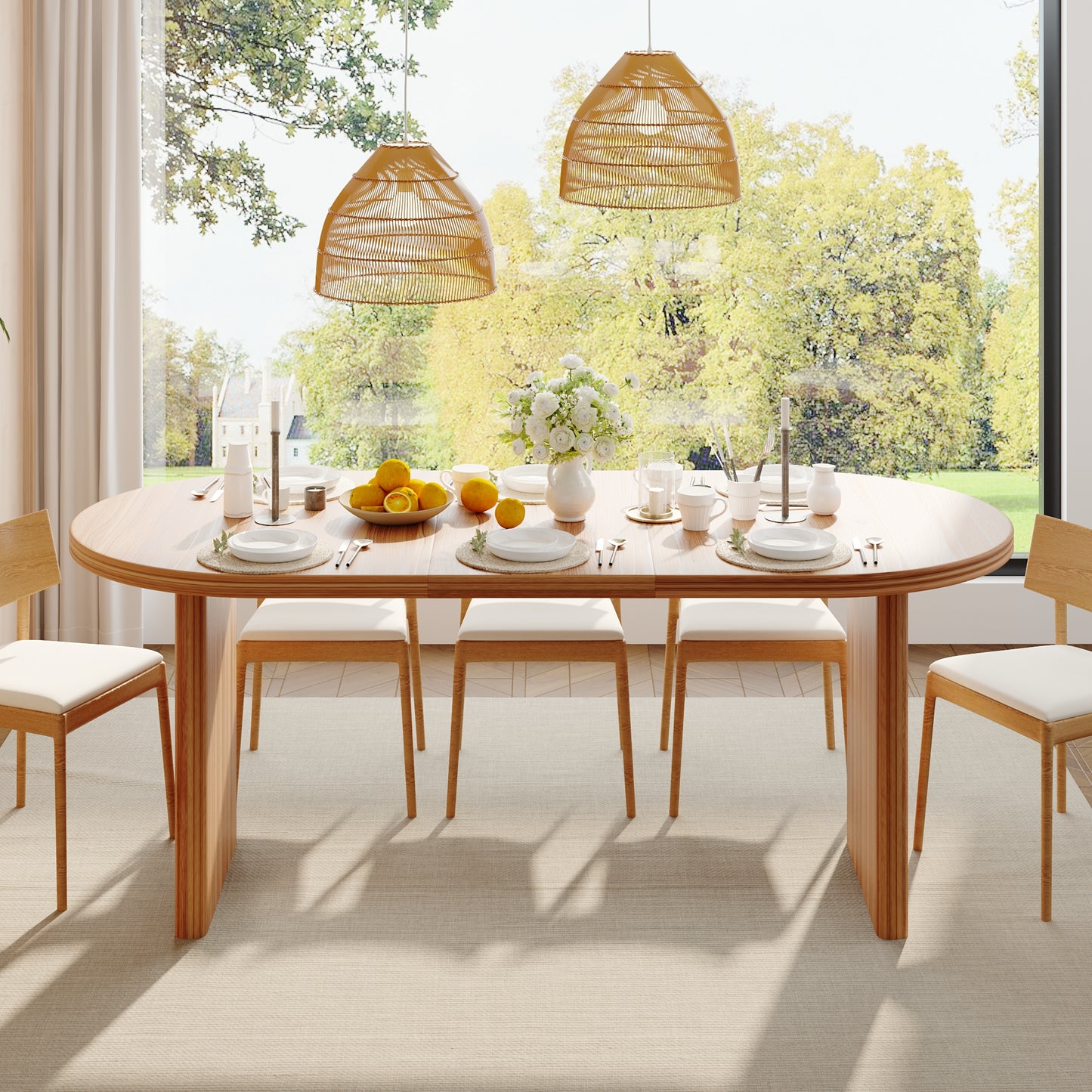 55.12"-70.87"Modern Extendable Dining Table with removable extension leaves,Mid-century modern style home table,Suitable for dining rooms, kitchens, and living rooms,Natural Walnut image 3