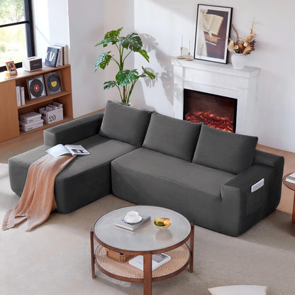 NEW 96.9" Cloud Sectional Couch with U-Shaped Chaise,Modern Modular Sofa with Deep Seat, Upholstered Couches for Living Room Bedroom,No Assembly Required,(Plush Corduroy Fabric),Grey-Blue-Left image 2