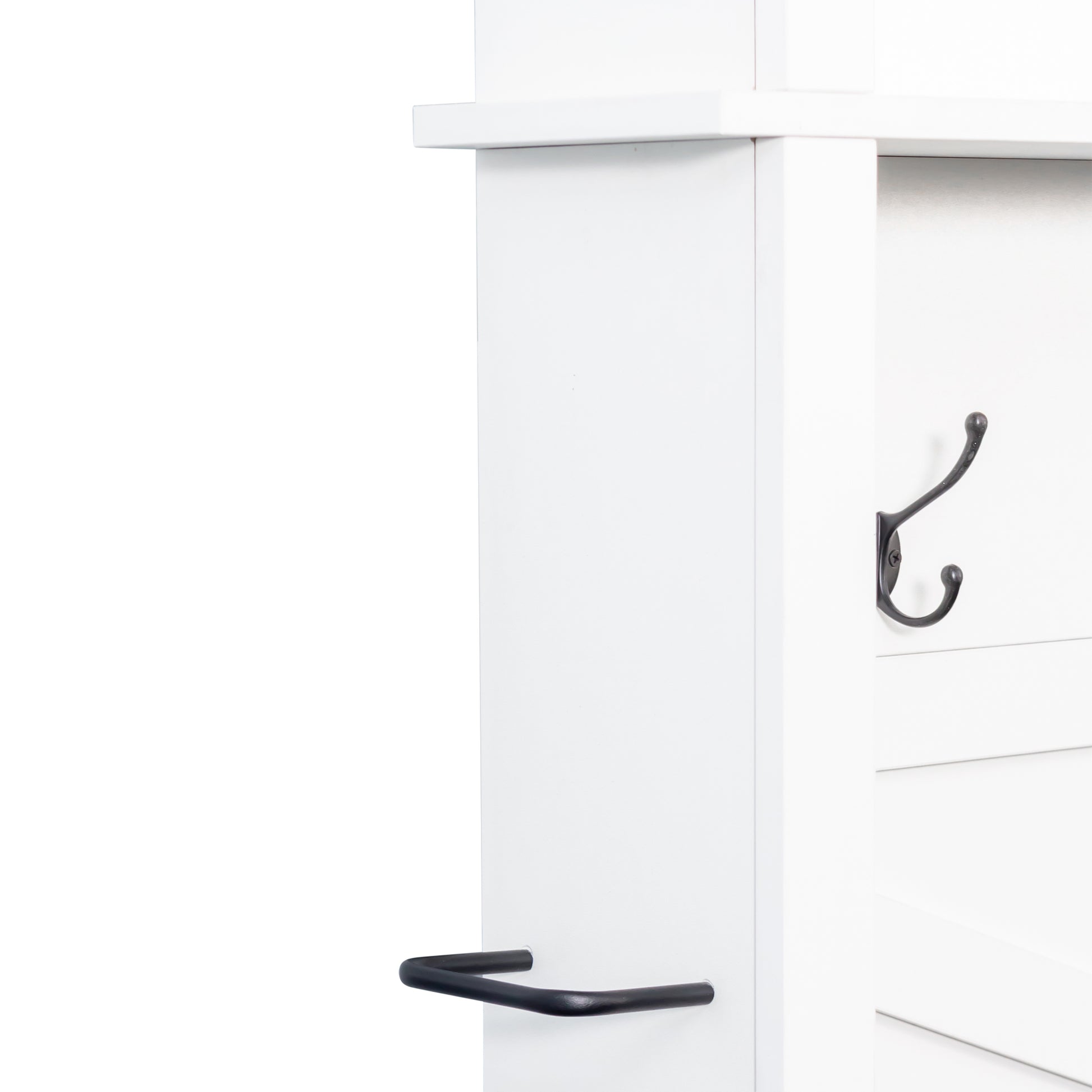 Farmhouse 4-in-1 Hall Tree with 6 Hooks, Walnut Entryway Bench with Shelves, Wooden Style Rustic Shoe Organizer with 16 Open Compartments for Mudroom, Living Room, White (OLD SKU: N721P264915K) image 10