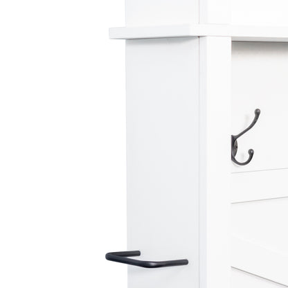Farmhouse 4-in-1 Hall Tree with 6 Hooks, Walnut Entryway Bench with Shelves, Wooden Style Rustic Shoe Organizer with 16 Open Compartments for Mudroom, Living Room, White (OLD SKU: N721P264915K) image 10