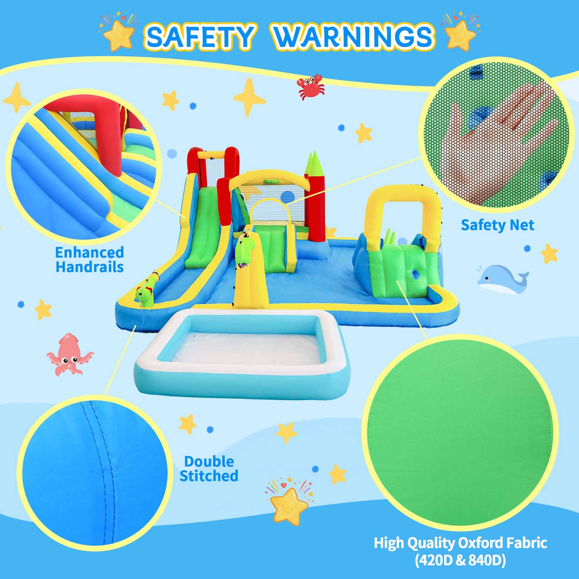 11 in1 Inflatable Slide Water Park Dry and Wet Slides Large Pool Water Gun Trampoline Climbing Wall Basketball Hoop and Ring Toss Game Outdoor Indoor Backyard Party Bounce Castle for Kids image 5