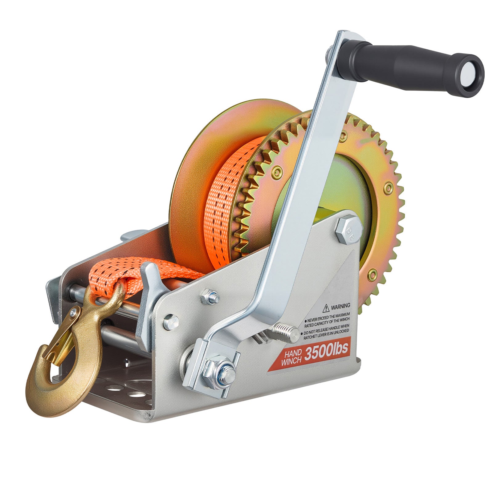 Boat Winch, 3500 lbs Hand Winch, Heavy Duty Manual Rope Crank with 20ft Orange Polyester Strap, Portable Two-Way Ratchet, 2 Speed Switchable, Anti-Slip Handle Gear for Boat Trailer ATV Towing image 10