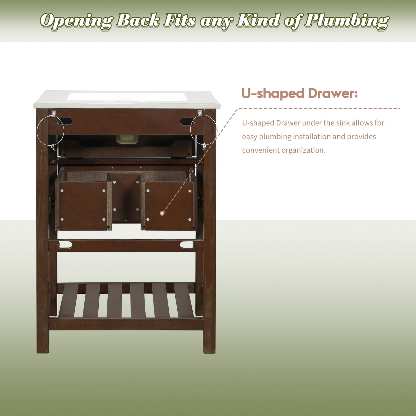 24" Bathroom Vanity with Integrated Ceramic Sink, Bathroom Cabinet with 1 Deep Drawer, 1 Tip-Out Drawer, Single Sink Bathroom Vanity for Small and Medium Restroom image 8