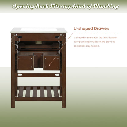 24" Bathroom Vanity with Integrated Ceramic Sink, Bathroom Cabinet with 1 Deep Drawer, 1 Tip-Out Drawer, Single Sink Bathroom Vanity for Small and Medium Restroom image 8