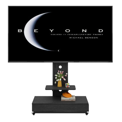TV stand with push-pull drawer for Living Room, Bedroom,Offices,Mobile TV Cart for 32-75 inches,Floor Stand with Mount on Lockable Wheels,Black image 7