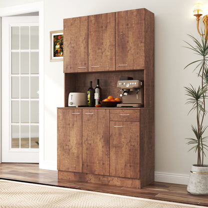 70.87" Tall Wardrobe& Kitchen Cabinet, with 6-Doors, 1-Open Shelves and 1-Drawer for bedroom,Walnut image 3