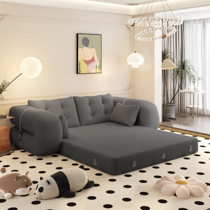 Human Dog Bed, Lazy Sofa Couch, 78.7" Multi-Functional Foldable Sofa Bed, 3-in-1 Sherpa Fleece Fabric Foam-Filled Sleeper Sofa Bed for Living Room,Guest Bed,Playroom,GREY image 2