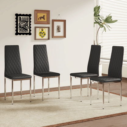 Modern Style Dining Chairs Set of 4 in Black, Essential for Minimalist Homes.Meeting Family Dining Needs,PU Material Seat,Silver Metal Legs,Blending into Various Home Environments.W1151107272 image 2