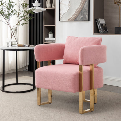 TS Modern decorative chair, living room side chair with gold metal legs, no wheels, suitable for dressing area, reception room, office,Teddy fleece upholstered metal foot sofas 2PCS Pink image 4