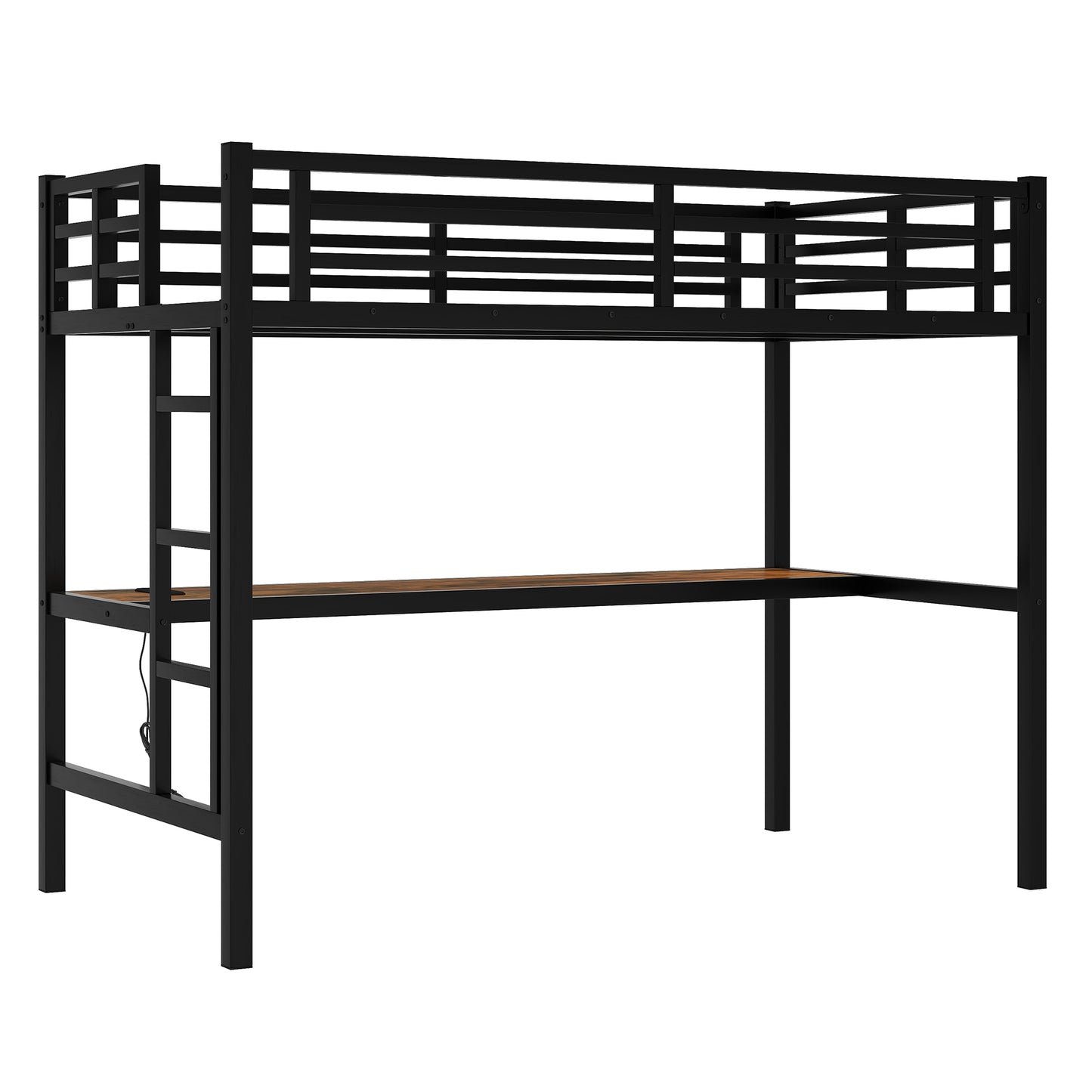 Metal Twin XL Size Loft Bed with Power Outlet and LED Lighted, Space-Saving, Noise Reduced, Black image 8
