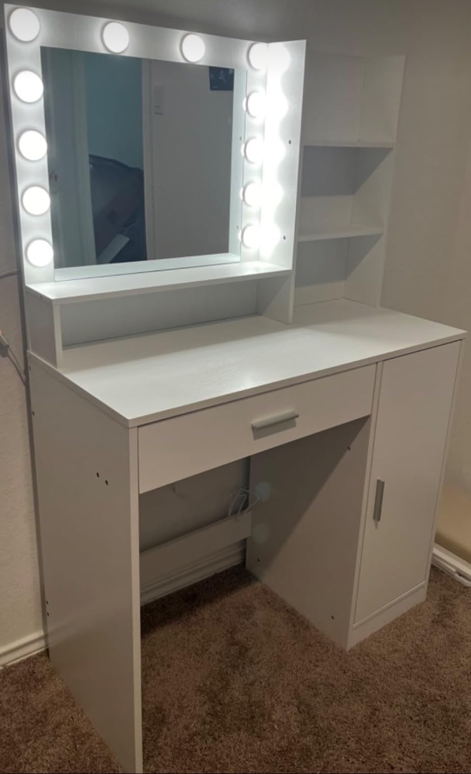 Vanity Desk with Mirror & Light, Large Drawer Three Level Storage Dresser, 3 Lighting Modes Adjustable Brightness, Bedroom Dressing Table(Pink) image 5