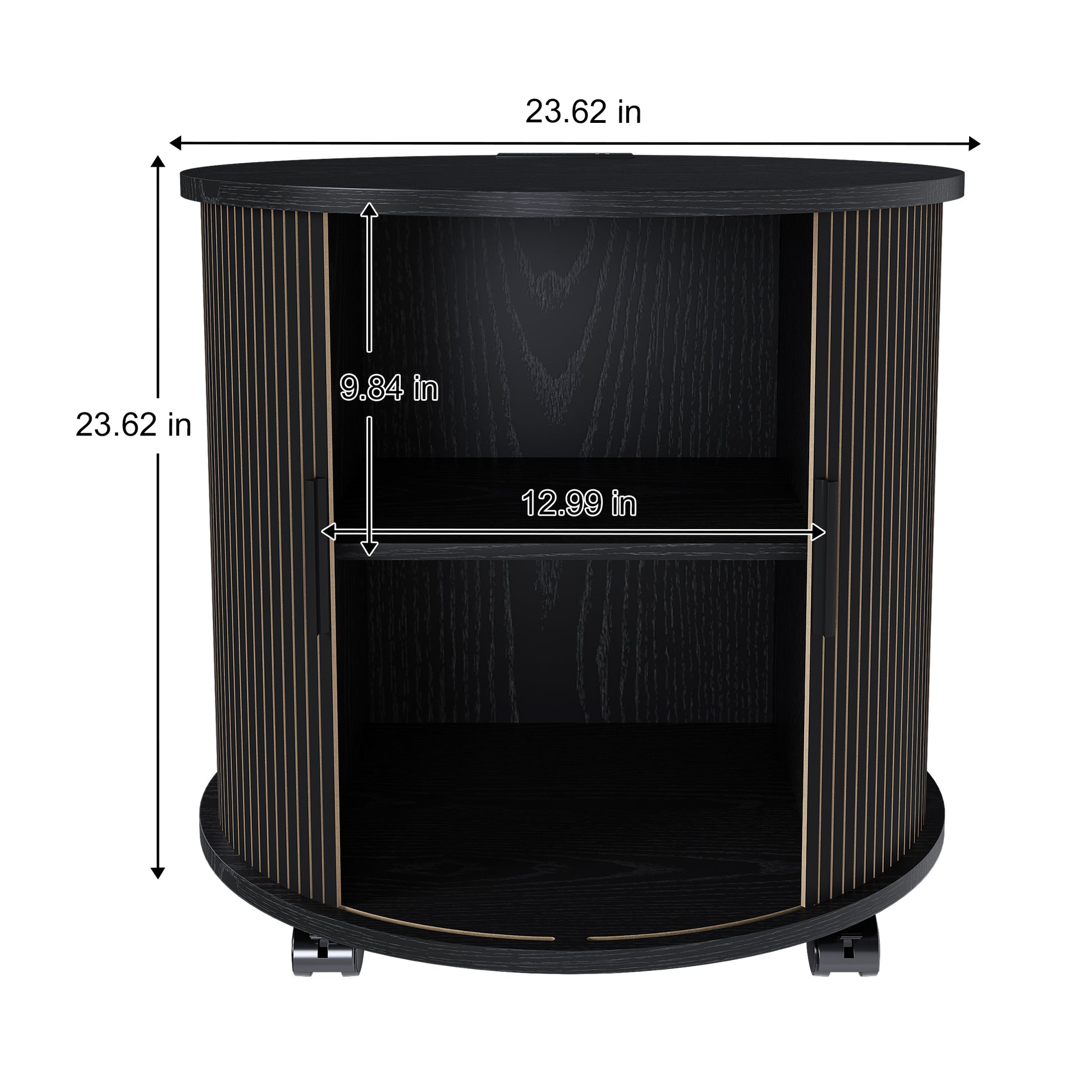 Mid Century Modern Cylinder End Table with Built-in Charging Station & Sliding Door, 2-Tier Storage Round Nightstand with USB Ports, Bedside Table for Living Room, Bedroom, Entryway-Black image 7