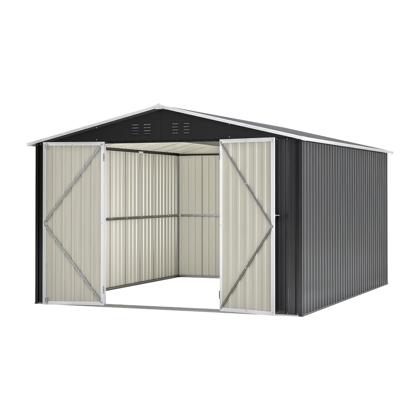 Outdoor Storage Shed 10x12 FT, Utility Metal Tool Storage with Lockable Doors and Updated Frame Structure, Large Metal Garden Shed for Backyard, Patio Lawn, Black image 11