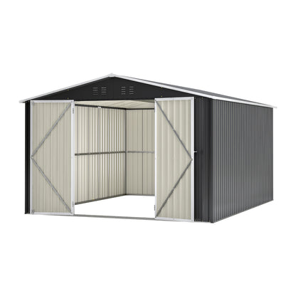 Outdoor Storage Shed 10x12 FT, Utility Metal Tool Storage with Lockable Doors and Updated Frame Structure, Large Metal Garden Shed for Backyard, Patio Lawn, Black image 11