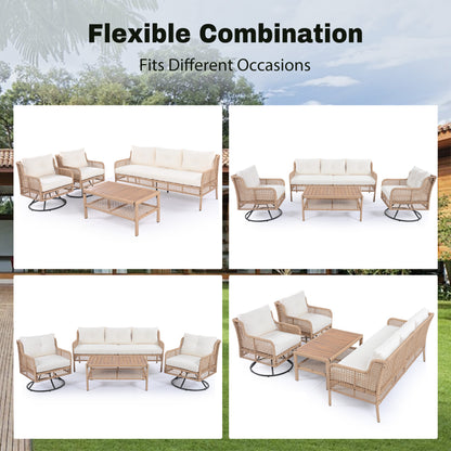 <Old SKU: N704G201247A> 4 Pieces Patio Furniture Set with Swivel Chairs, Outdoor Wicker Sofas for 5-person, Sectional Rattan Outdoor Conversation Set for Poolside Backyard Deck, Beige image 5
