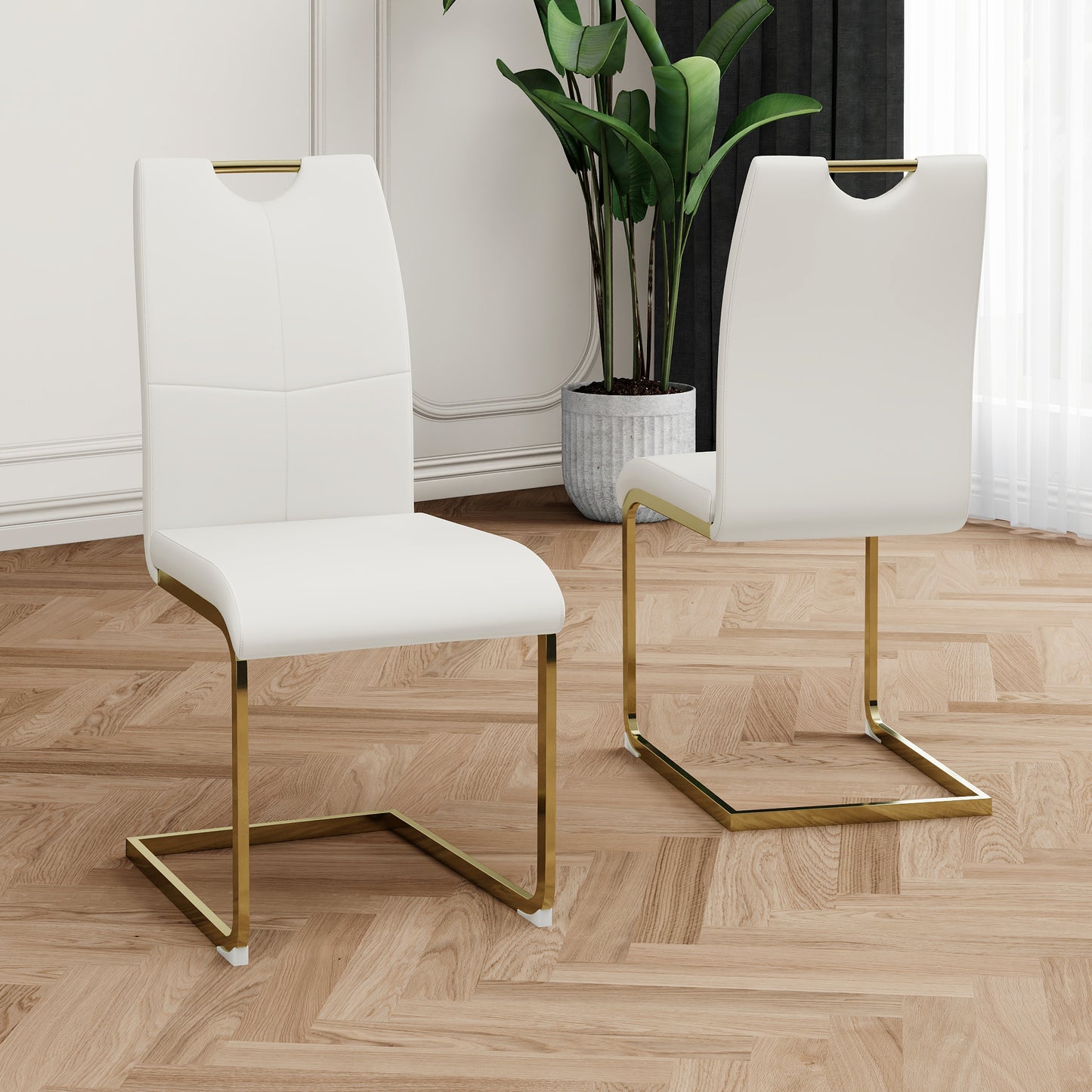 Modern Dining Chairs with Faux Leather Padded Seat Dining Living Room Chairs Upholstered Chair with gold Metal Legs Design for Kitchen, Living, Bedroom, Dining Room Side Chairs Set of 2 image 3