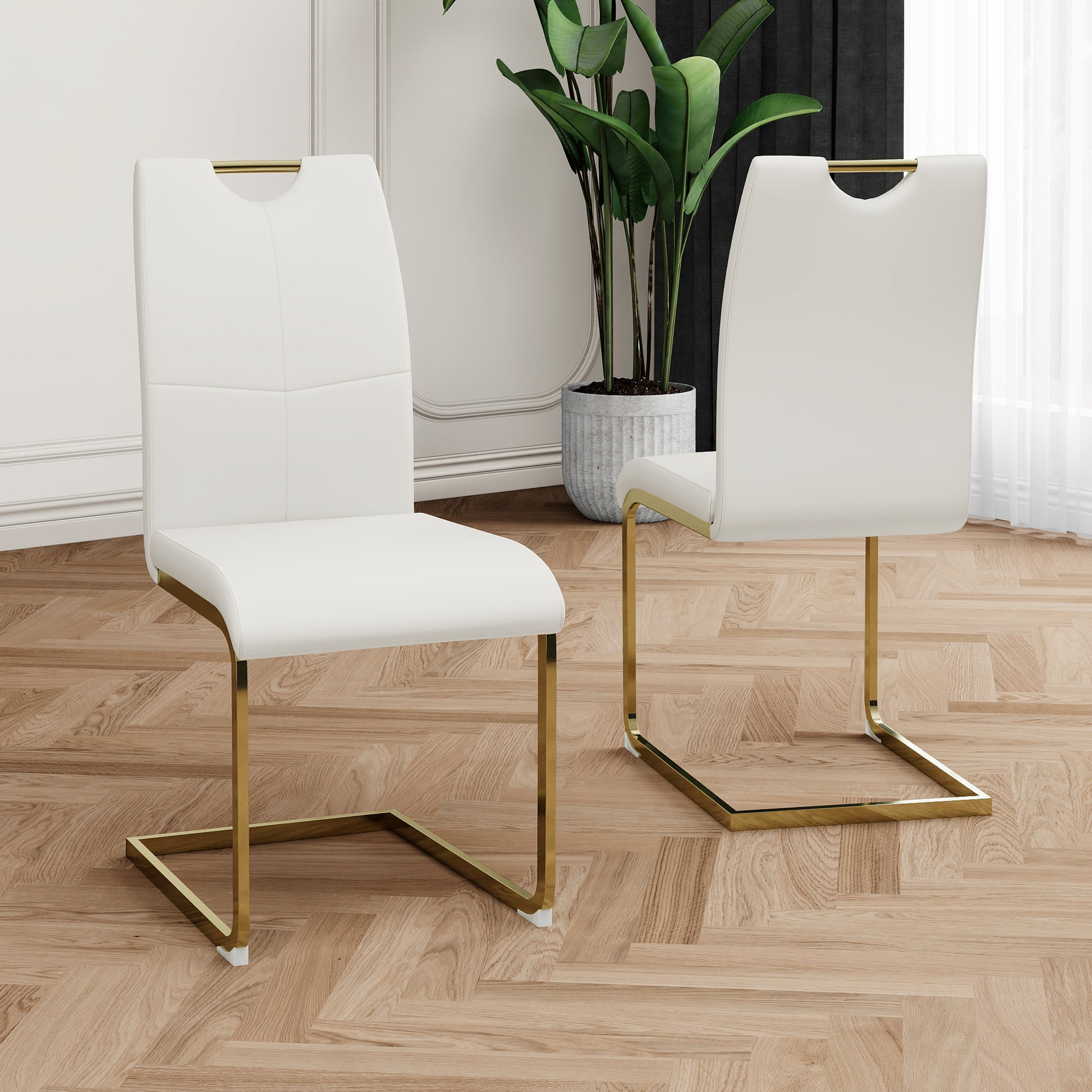Modern Dining Chairs with Faux Leather Padded Seat Dining Living Room Chairs Upholstered Chair with gold Metal Legs Design for Kitchen, Living, Bedroom, Dining Room Side Chairs Set of 2 image 3
