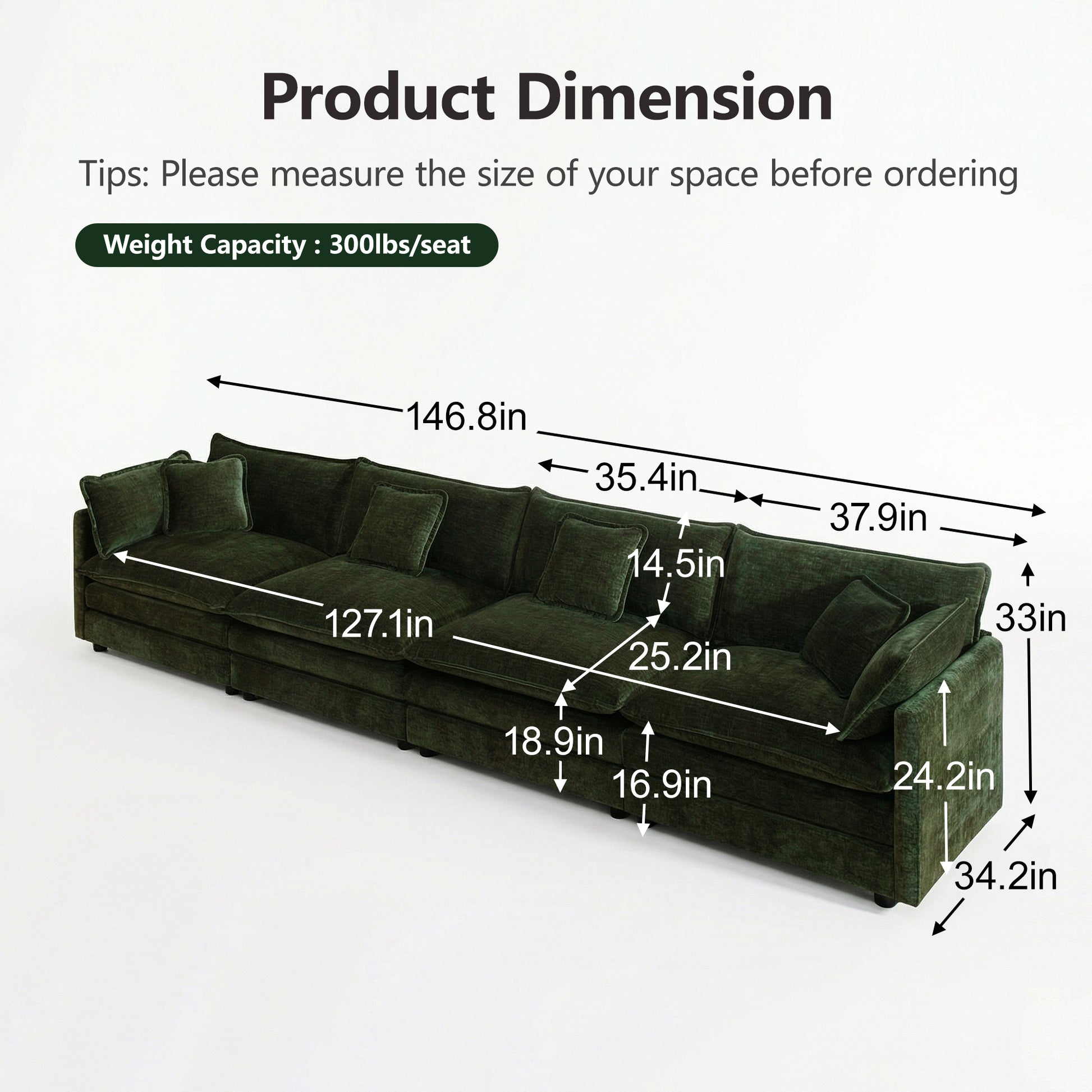 Free Combination Modular Sofa Free,4 Seater Sofa Comfy Chenille Fabric,Sectional Sofa Couch,Green Chenille image 5