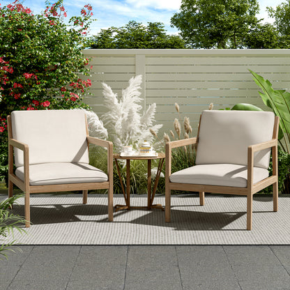 Outdoor Acacia Wood Armchair, Set of 2, Patio Club Chair with Cushions, Light Teak image 1
