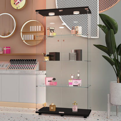 Tempered glass display cabinet,wine cabinet,storage cabinet,file cabinet,with a variety of colors of pat lights,door locks,adjustable floor feet suitable for uneven ground,can be placed anywhere,black image 1