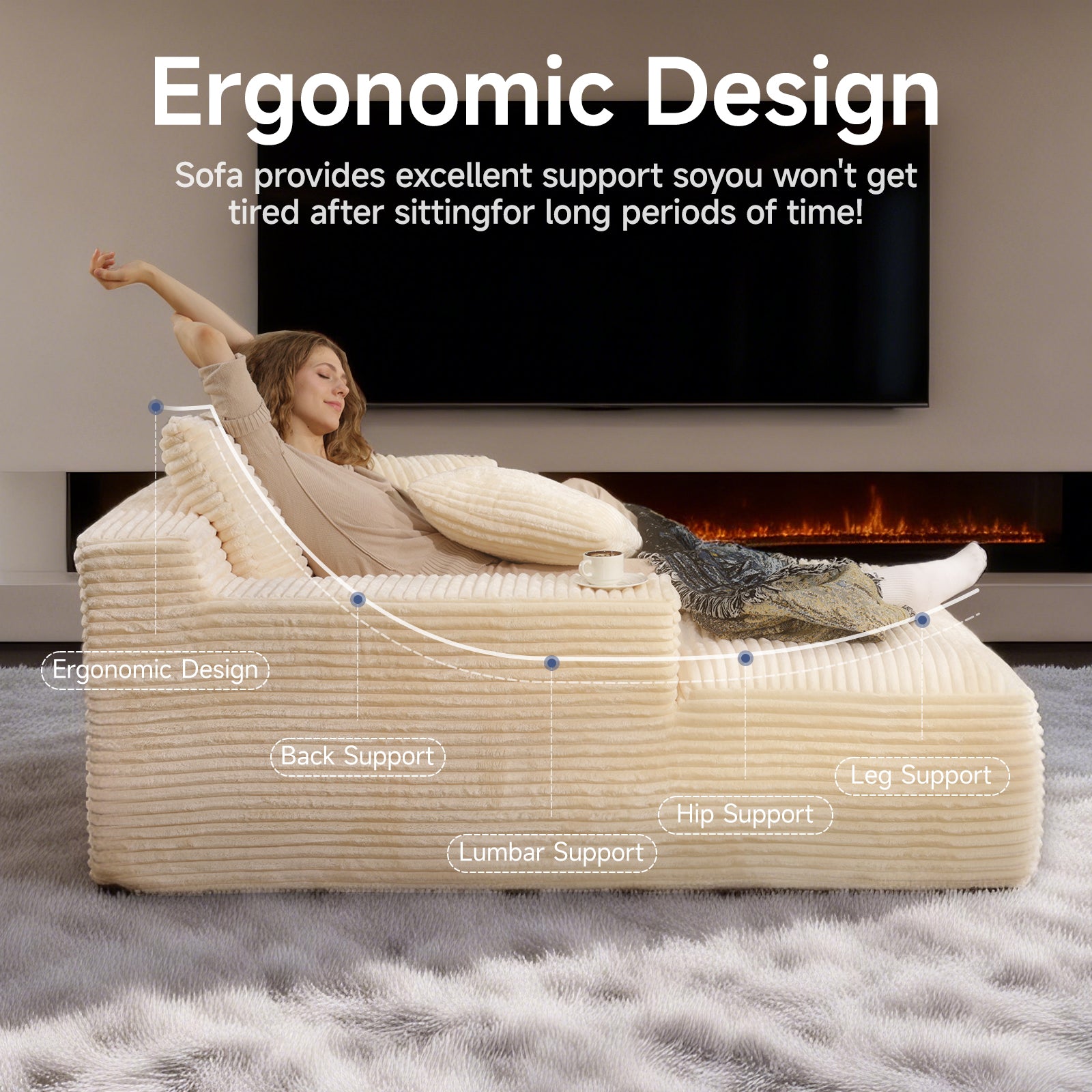 Chaise Lounges,No-assembly vacuum-compressed tofu-shaped imperial concubine sofa, striped plush fabric sofa bed for small apartments image 6