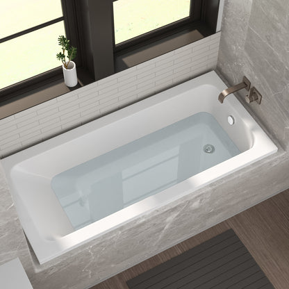 66-inch Acrylic Built-in Soaking Tub - Glossy White, Built-in Design, Chrome Hand-Twist Drain with Left/Right Installation Option image 3