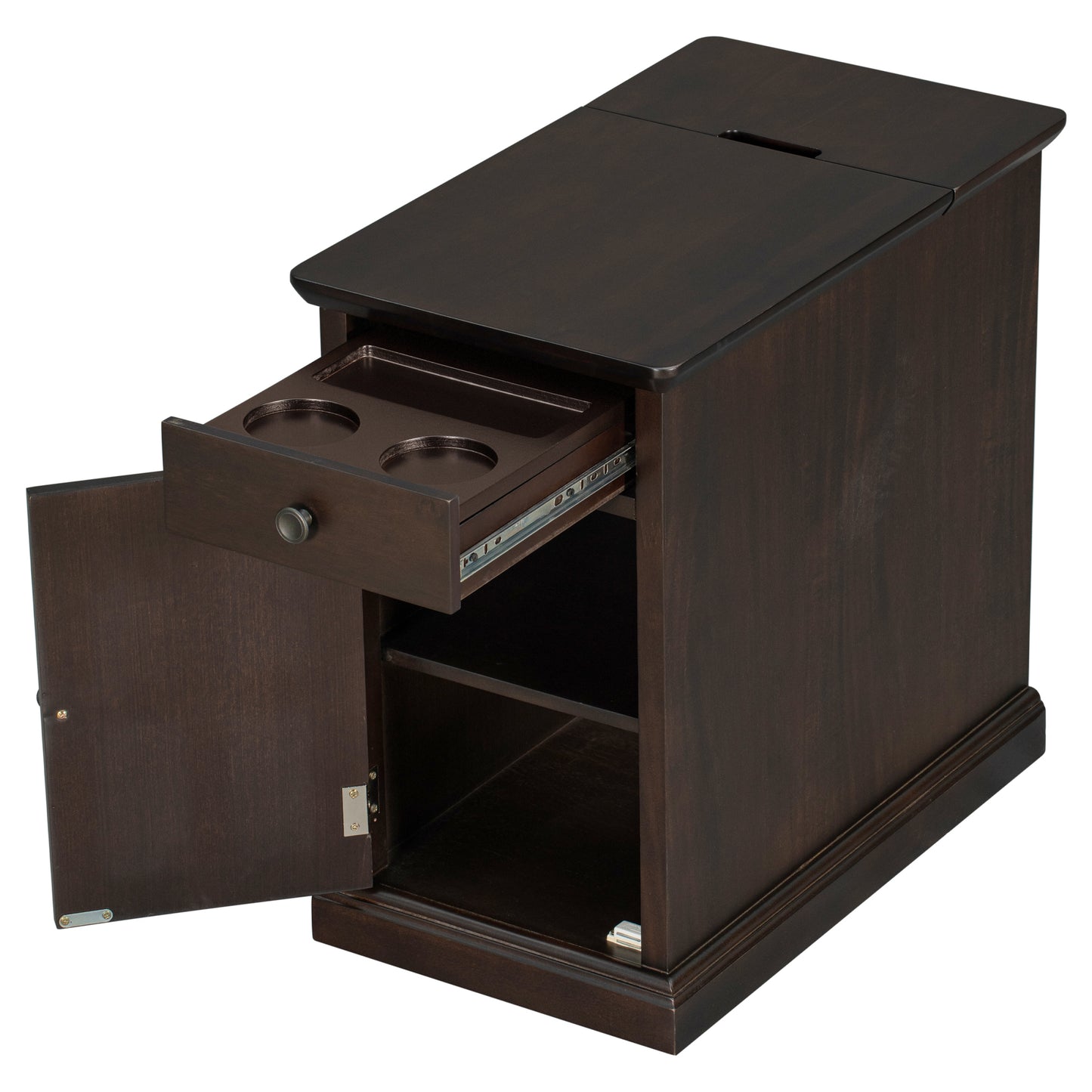 U-Can Classic Vintage Livingroom End Table Side Table with USB Ports and One Multifunctional Drawer with cup holders, Antique Espresso (Old SKU: WF296294AAP) image 10