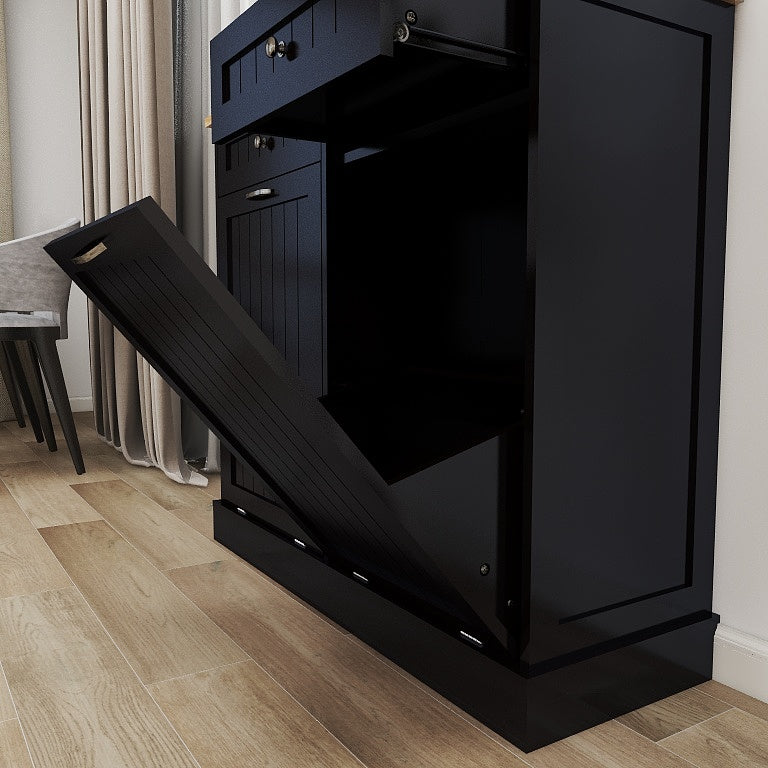 Two Drawers and Two-Compartment Tilt-Out Trash Cabinet Kitchen Trash Cabinet-Black image 11