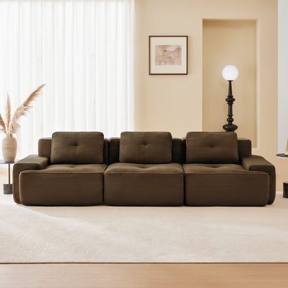 117" Modern Modular Sectional Sofa for Living Room, Corduroy Fabric,Oversized 3-Seater Couch with Deep Seat, Pearl-like piping, Tufted Design,Buckle connection,No Assembly,Anti-slip Design,Brown image 1
