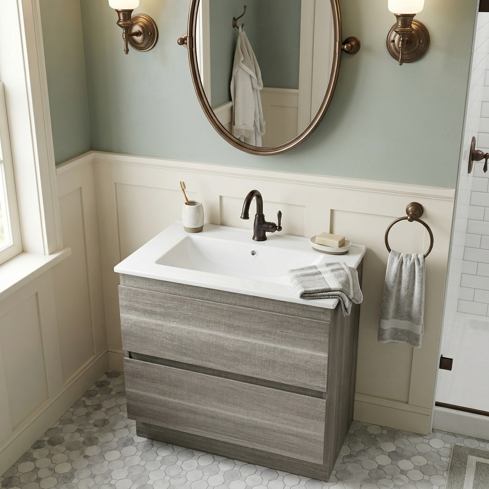 24″W x 18″D Drop In Bathroom Ceramic Vessel Sink with Single Hole, White Rectangle Porcelain Vanity Top Mount with Overflow for Bathrooms Replacement image 2