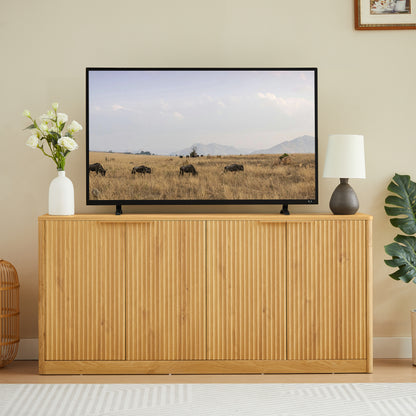 59-inch modern wavy sideboard, curved contour design storage cabinet, 4-door cabinet with storage function, suitable for kitchen/bedroom/living room, Natural, 59.0"L x 15.7"W x 27.7"H image 1