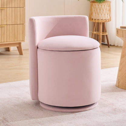 075-Velvet Fabric Swivel Accent Chair, Comfy Barrel Vanity Chair With Curved Backrest, Upholstered Storage Chair For Primary Living Room, Pink image 1